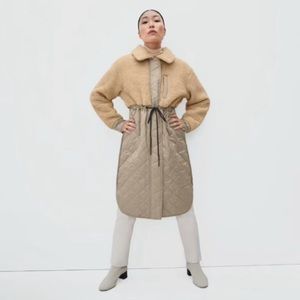 EUC Everlane The Quilted Teddy Coat Cashew Cream Khaki